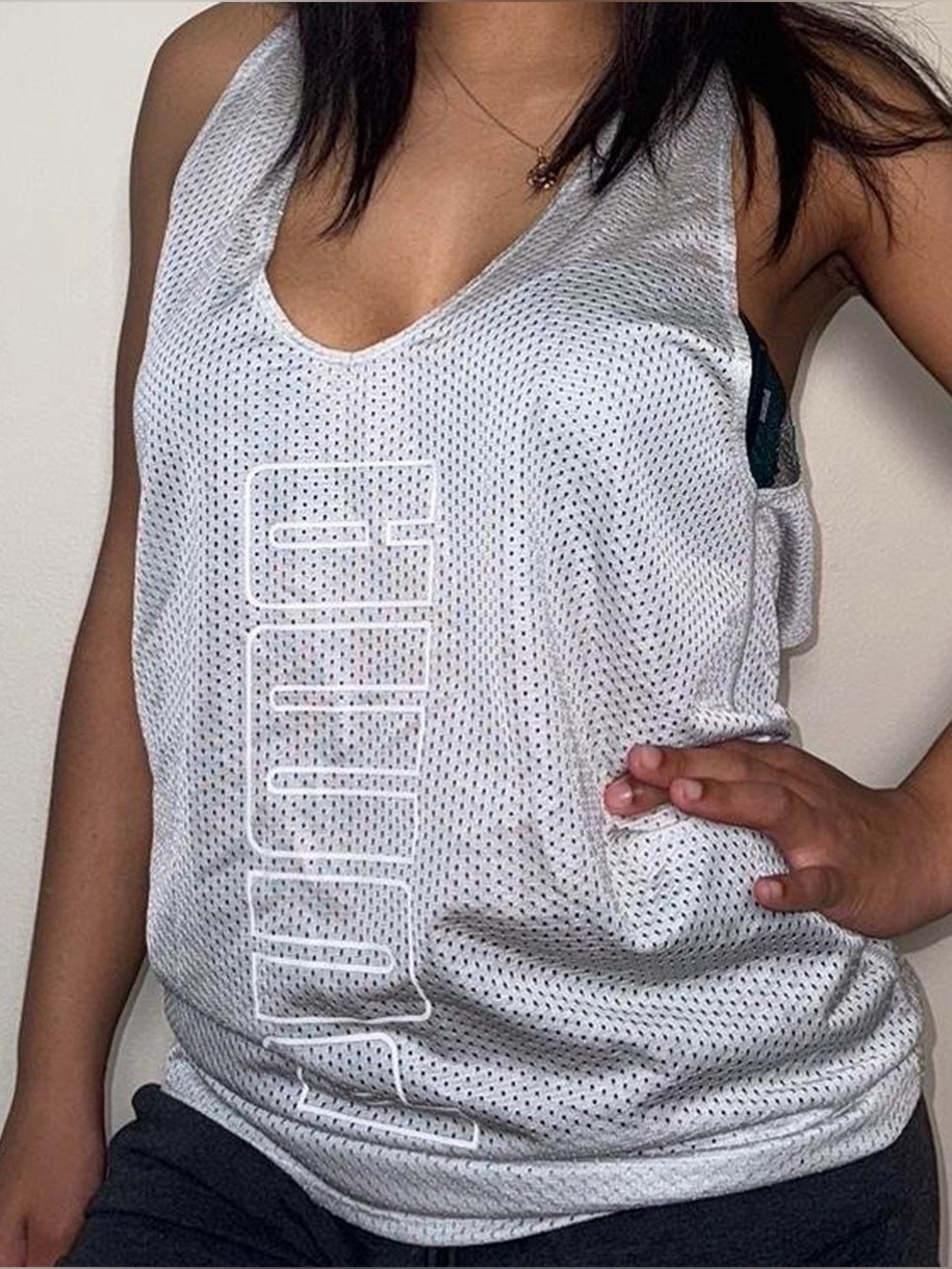 Puma White Mesh Racerback Tank - Women's Athletic Layer